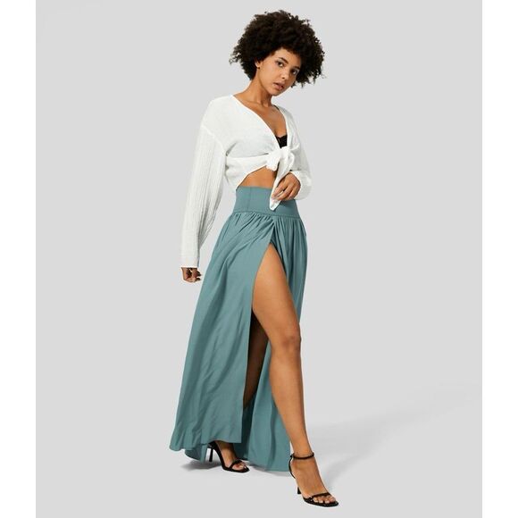 Halara Breezeful High Waisted Plicated Split 2-in-1 Flowy Maxi Casual Skirt Sz L - Picture 5 of 12